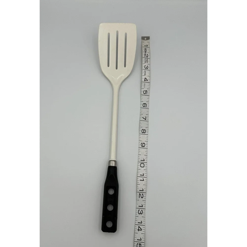 Vintage‎ PEDRINI Italy Long Slotted Spatula Flipper Turner White w/ Black Handle
